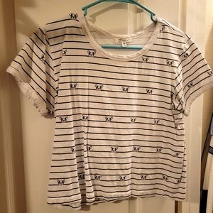 White and black striped dog pattern crop top